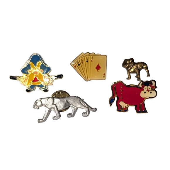 Lot of 5 Small Tac Hat Pins Yosemite Sam Card Moutain Lion Cow Mac Truck Bulldog - Picture 1 of 7